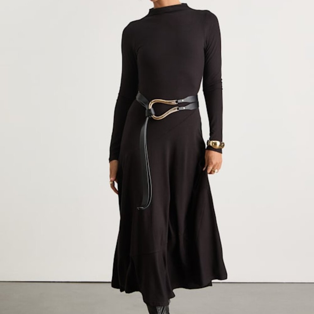 Lulus Corinne Black Jersey Knit Mock Neck Midi Dress - Size M